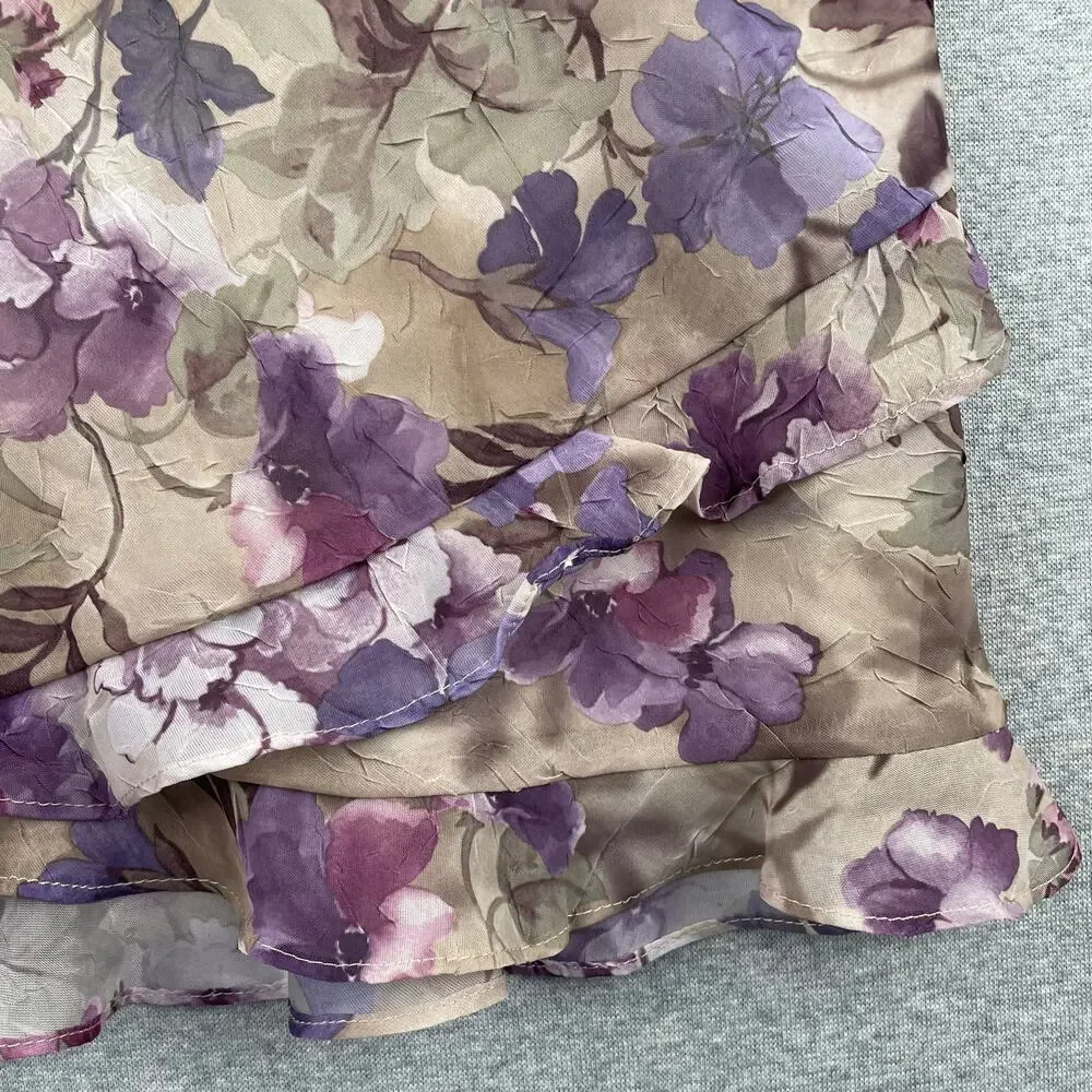 90s VTG Fairy Grunge 2-pc Floral Maxi Skirt Set 8P Purple Whimsigoth Ruffle Trim